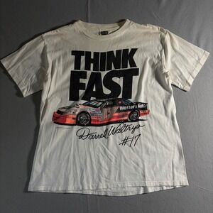 Vintage 1992 Darrell Waltrip Nascar Think Fast T-Shirt XL Western Auto 17 White
